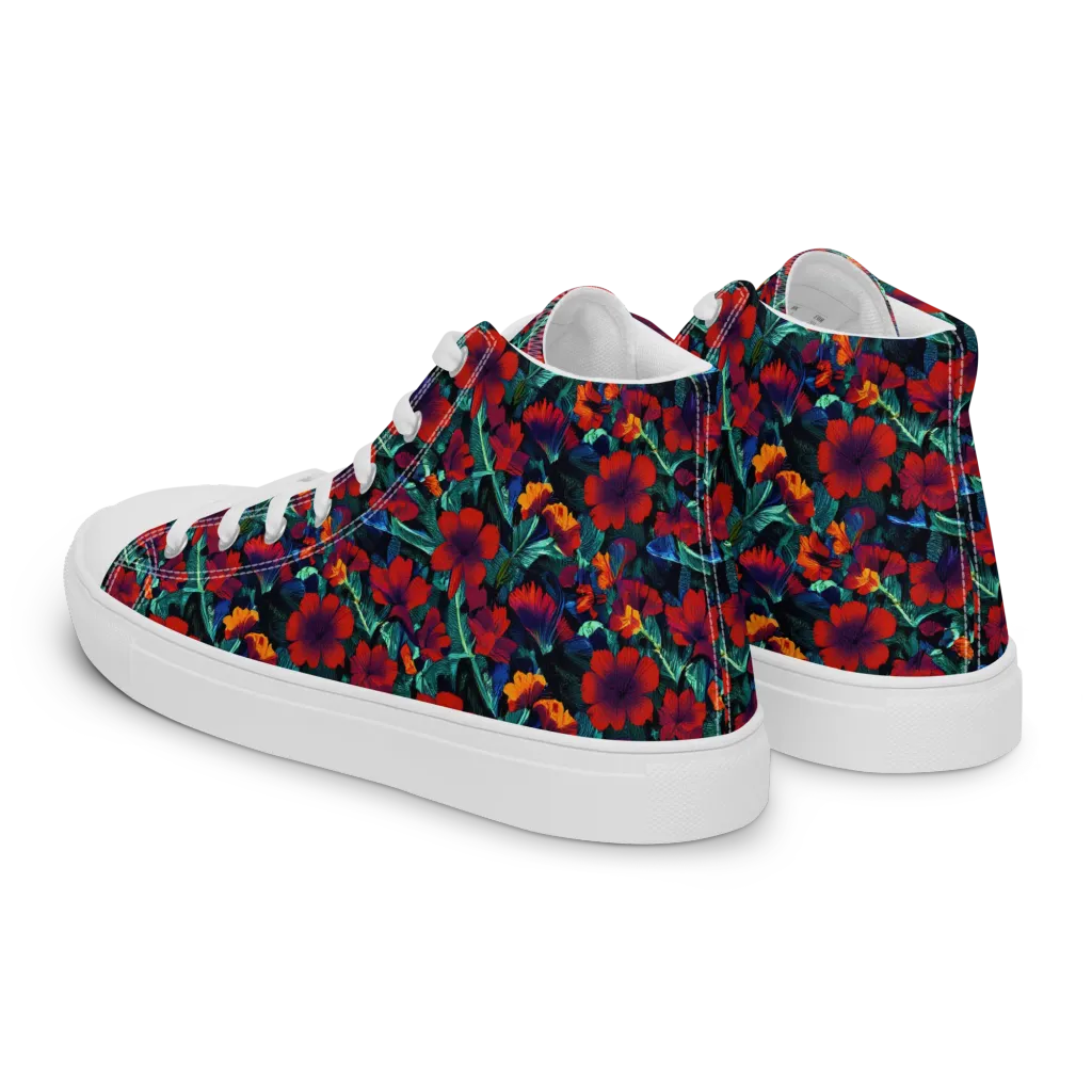 Crimson Jungle on Men's High Top Canvas Shoes — Left Back