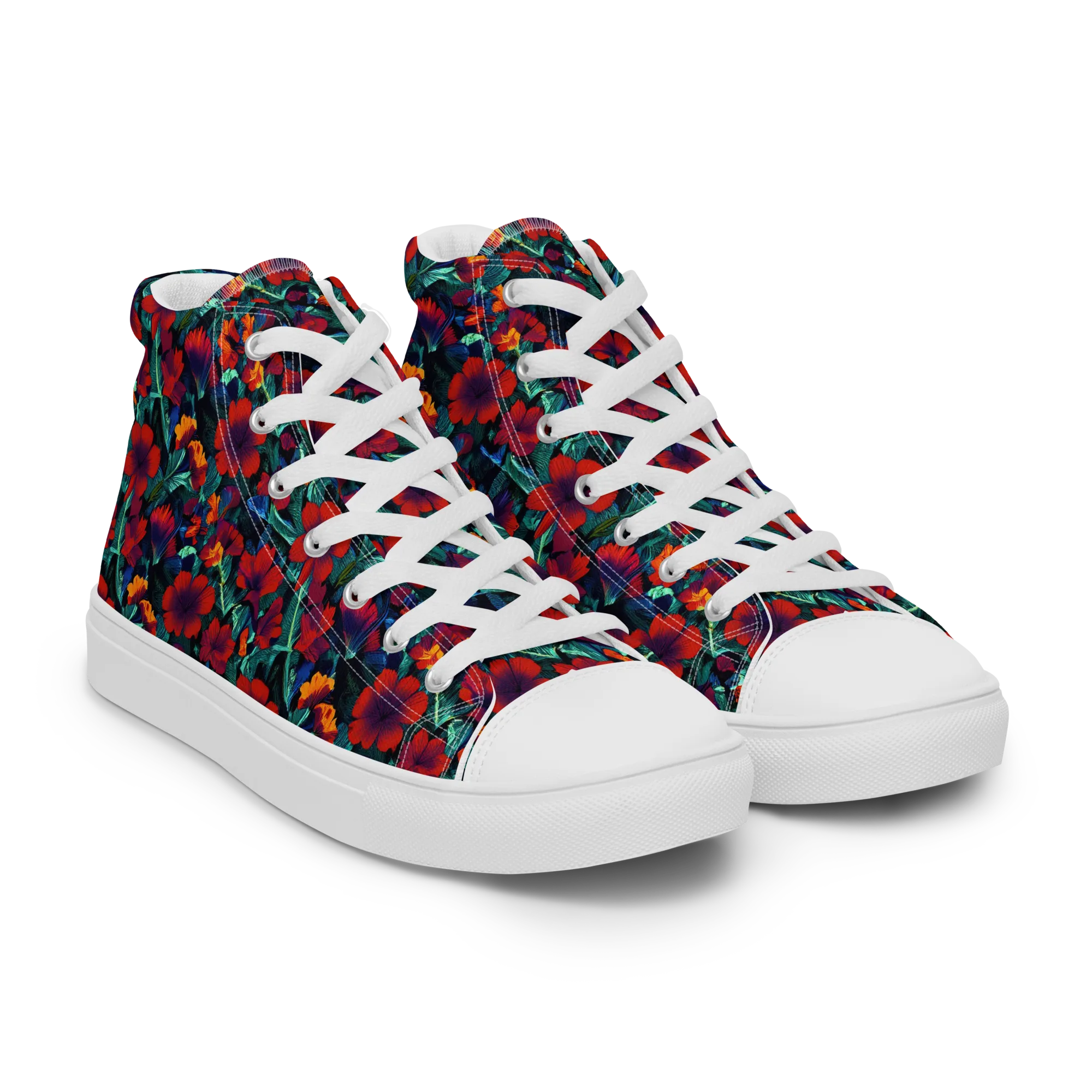 Crimson Jungle on Men's High Top Canvas Shoes — Right Front