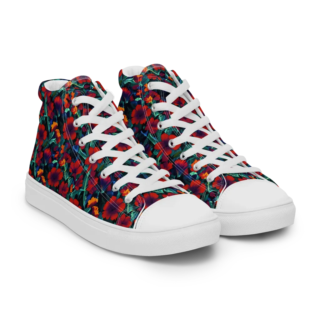 Crimson Jungle on Men's High Top Canvas Shoes — Right Front