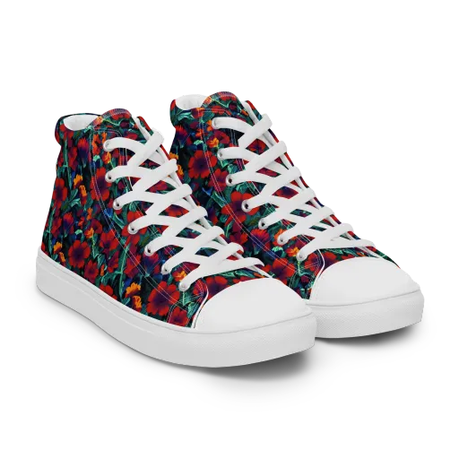 Crimson Jungle on a Men's High Top Canvas Shoes