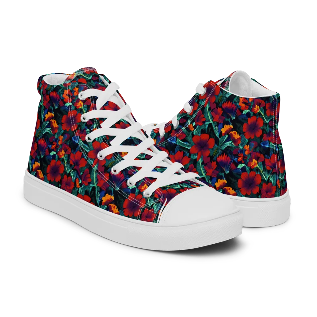 Crimson Jungle on Men's High Top Canvas Shoes — Right