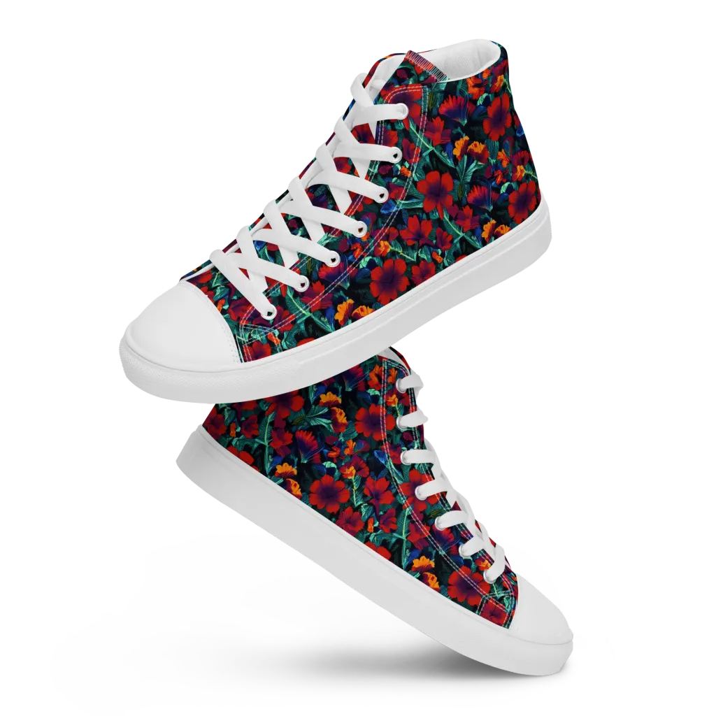 Crimson Jungle on Men's High Top Canvas Shoes — Front