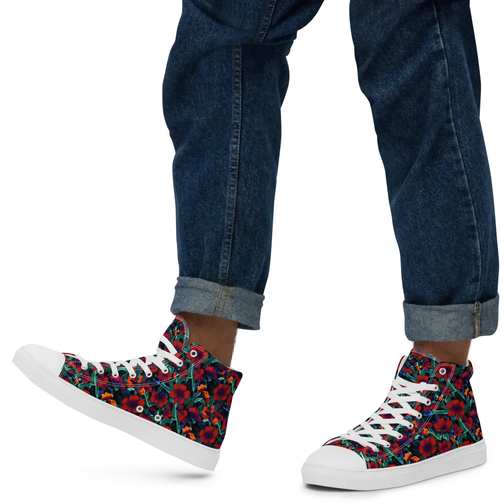 Crimson Jungle on Men's High Top Canvas Shoes — Left