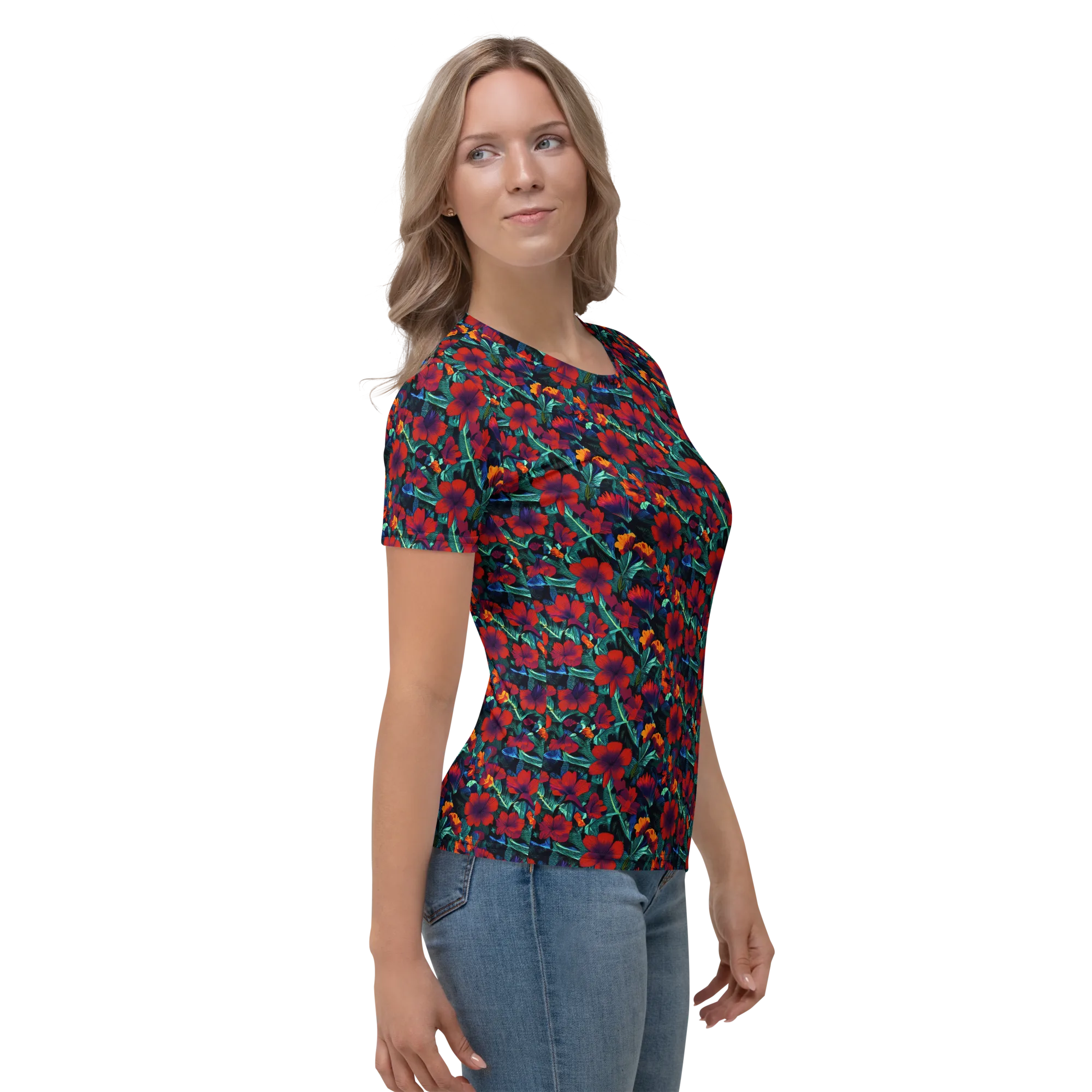 Crimson Jungle on Women's Crew Neck T-Shirt — Right