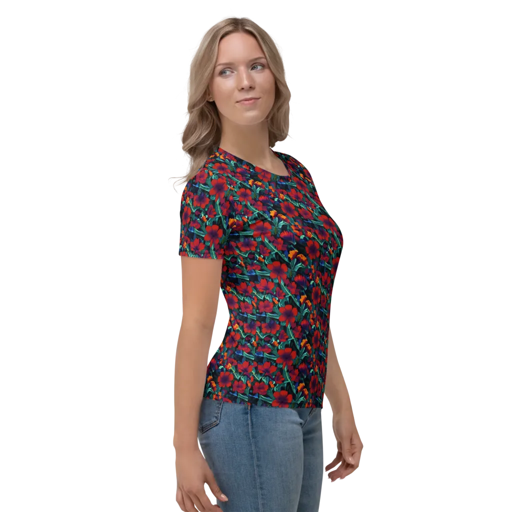 Crimson Jungle on Women's Crew Neck T-Shirt — Right
