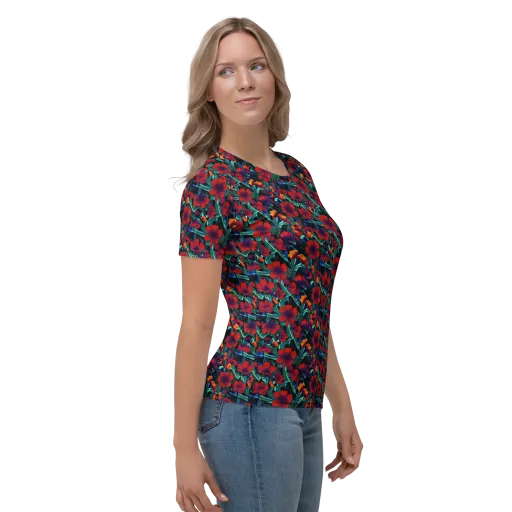 Crimson Jungle on a Women's Crew Neck T-Shirt