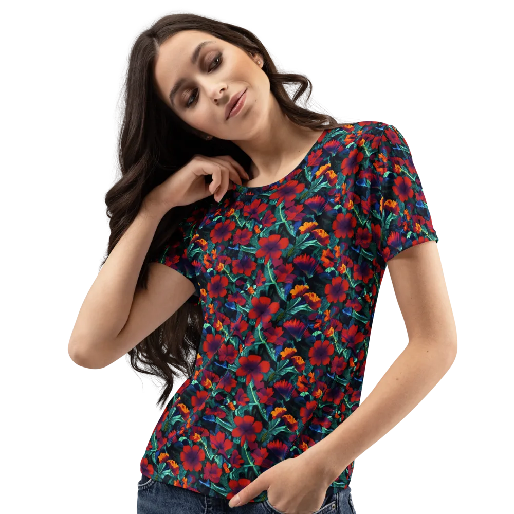 Crimson Jungle on Women's Crew Neck T-Shirt — Left Front
