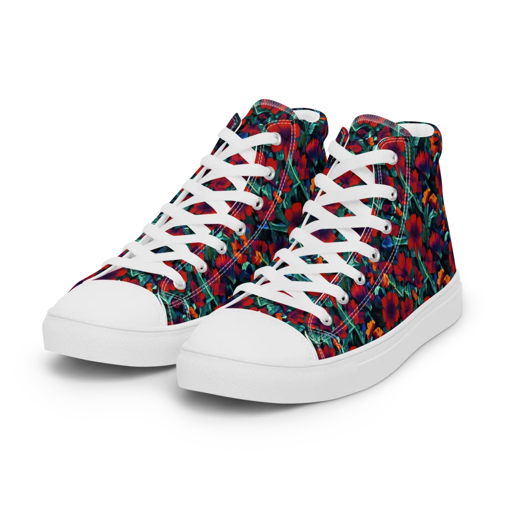 Crimson Jungle on Women's High Top Canvas Shoes — Left Front