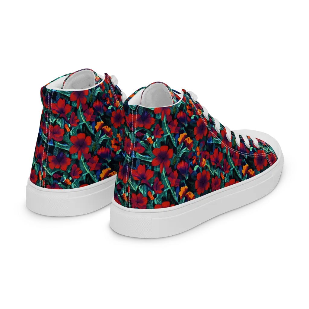 Crimson Jungle on Women's High Top Canvas Shoes — Right Back