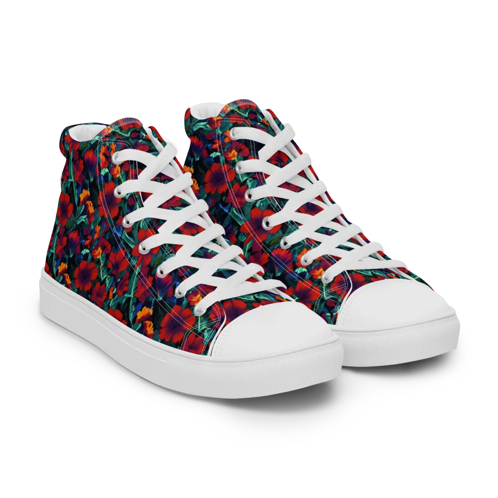 Crimson Jungle on Women's High Top Canvas Shoes — Right Front
