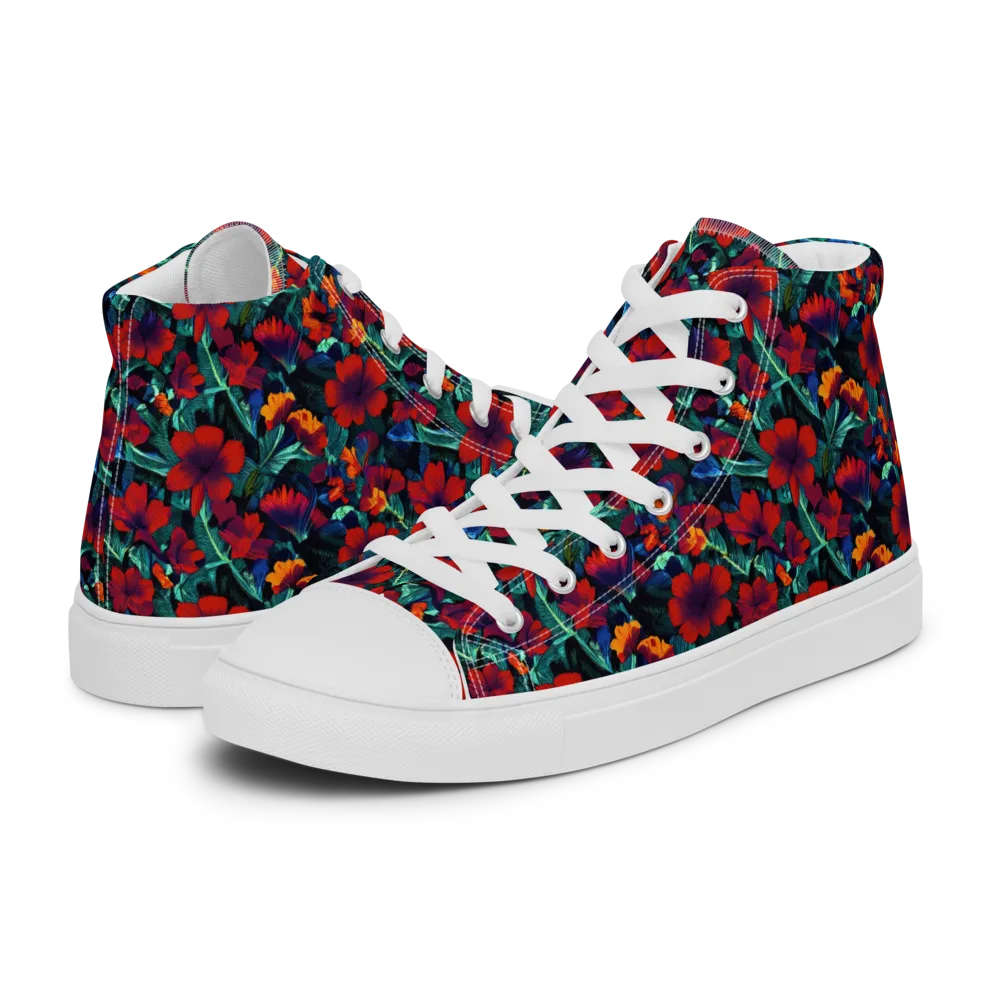 Crimson Jungle on Women's High Top Canvas Shoes — Left