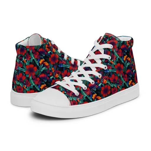 Crimson Jungle on a Women's High Top Canvas Shoes