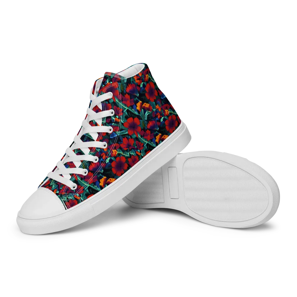 Crimson Jungle on Women's High Top Canvas Shoes — Left