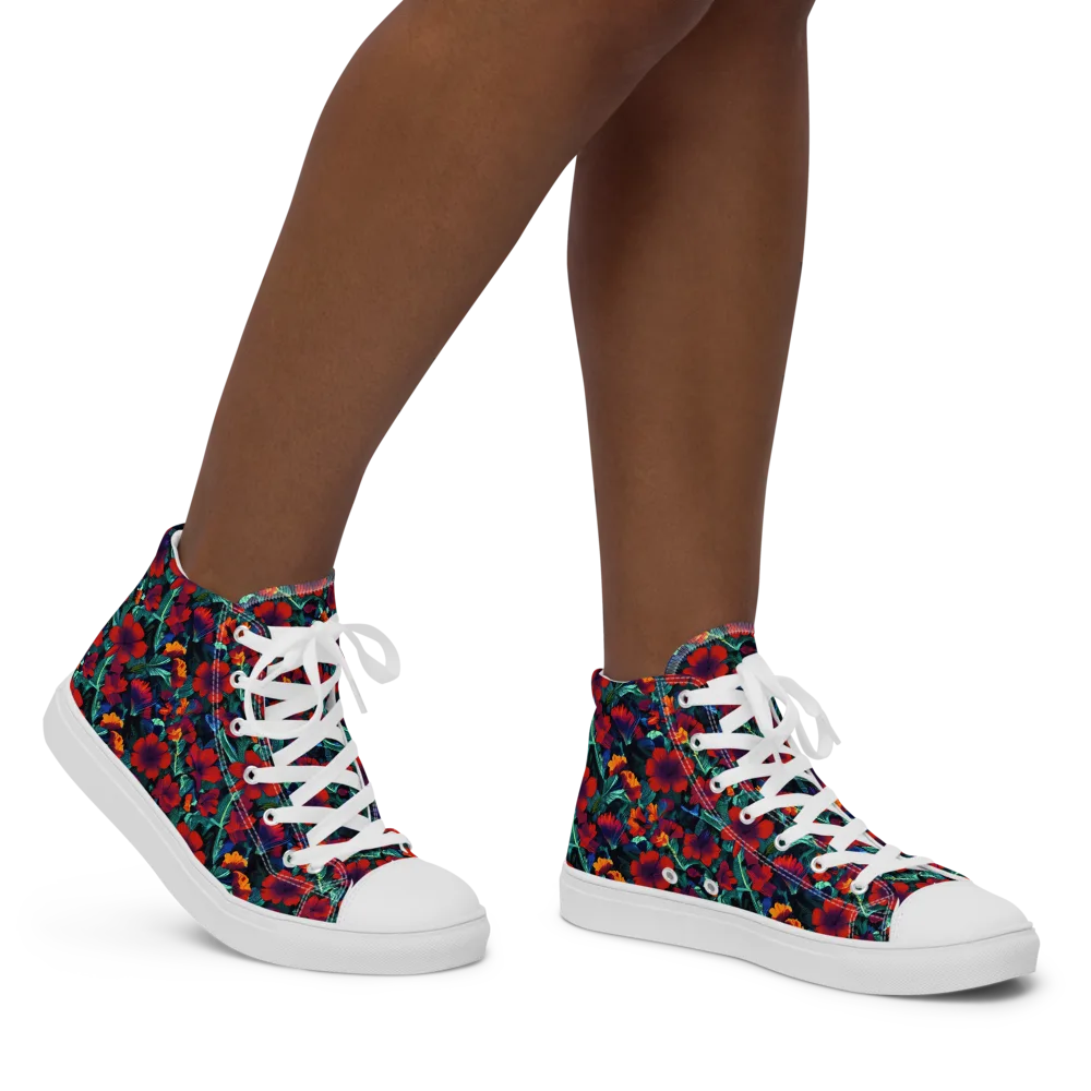 Crimson Jungle on Women's High Top Canvas Shoes — Right