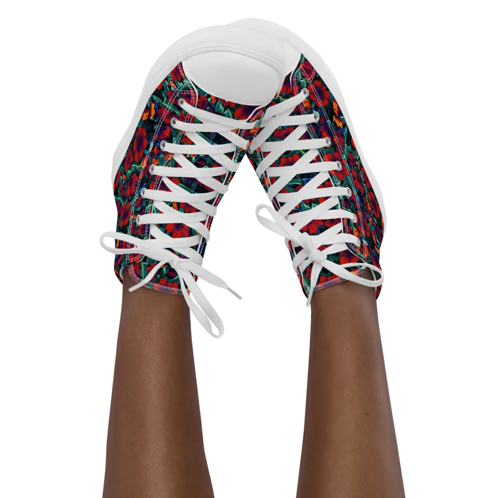 Crimson Jungle on Women's High Top Canvas Shoes — Front