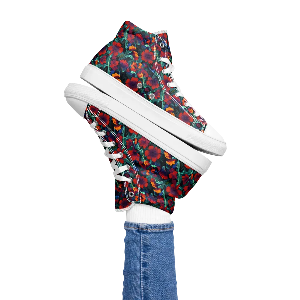 Crimson Jungle on Women's High Top Canvas Shoes — Left