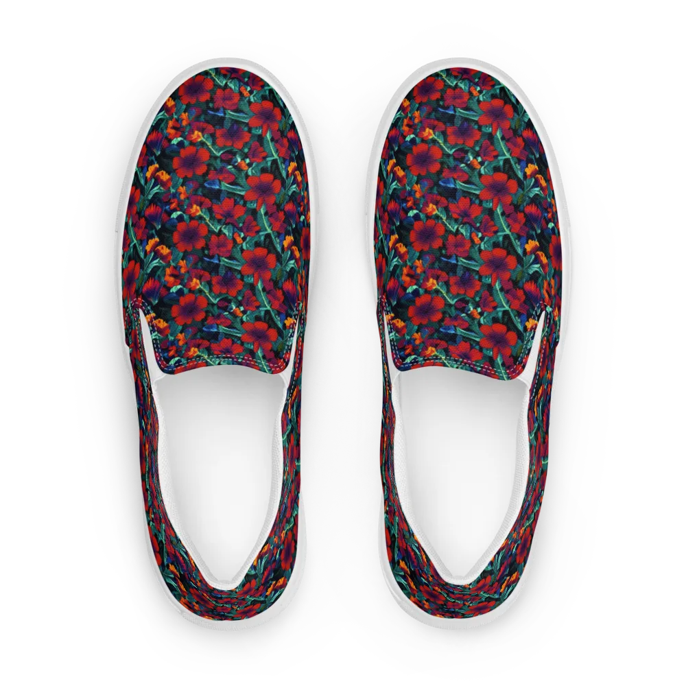 Crimson Jungle on Men's Slip-On Canvas Shoes — Front