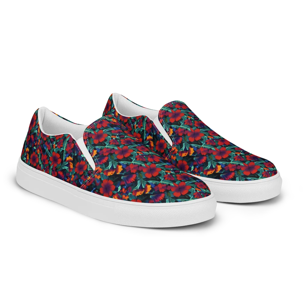 Crimson Jungle on Men's Slip-On Canvas Shoes — Right Front