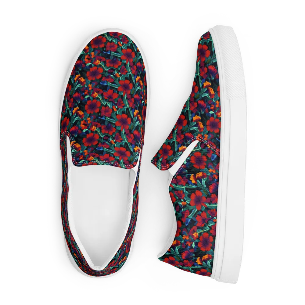 Crimson Jungle on Men's Slip-On Canvas Shoes — Front