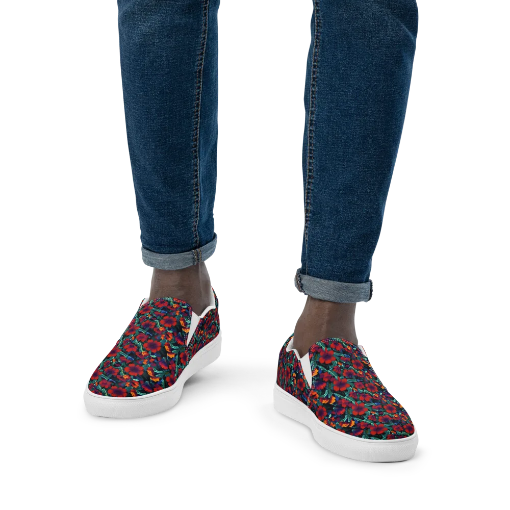 Crimson Jungle on Men's Slip-On Canvas Shoes — Front