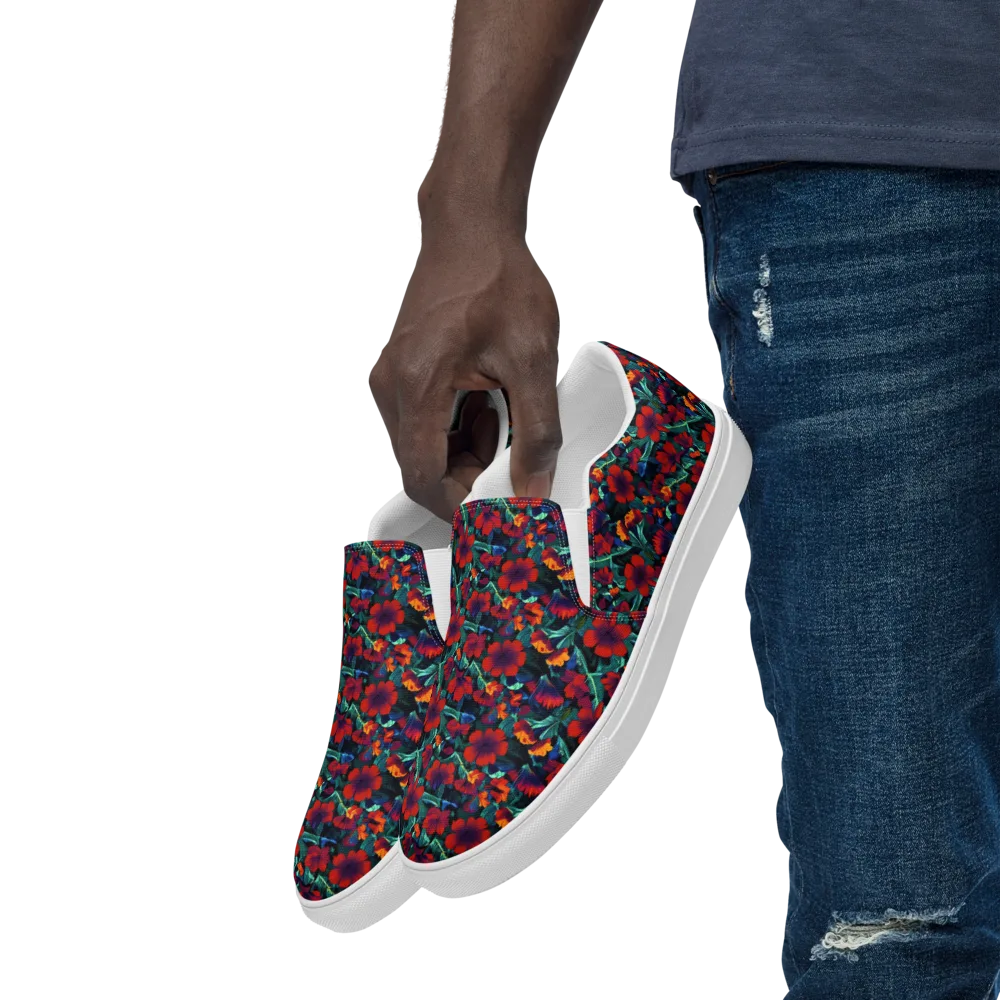 Crimson Jungle on Men's Slip-On Canvas Shoes — Left Front