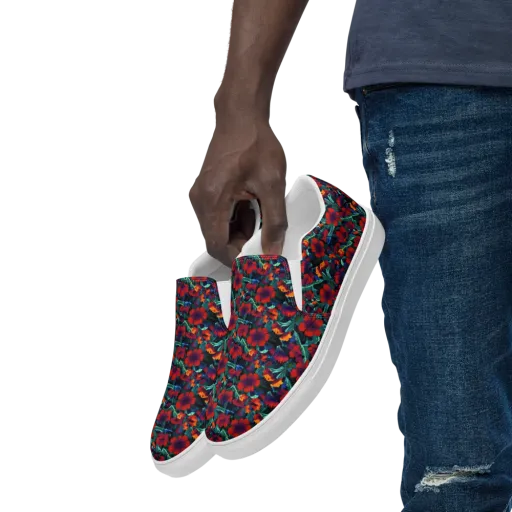Crimson Jungle on a Men's Slip-On Canvas Shoes