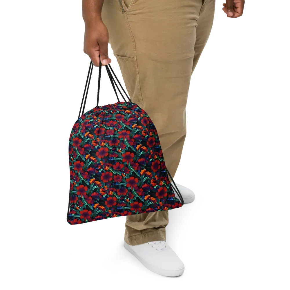 Crimson Jungle on Drawstring Bag — Front