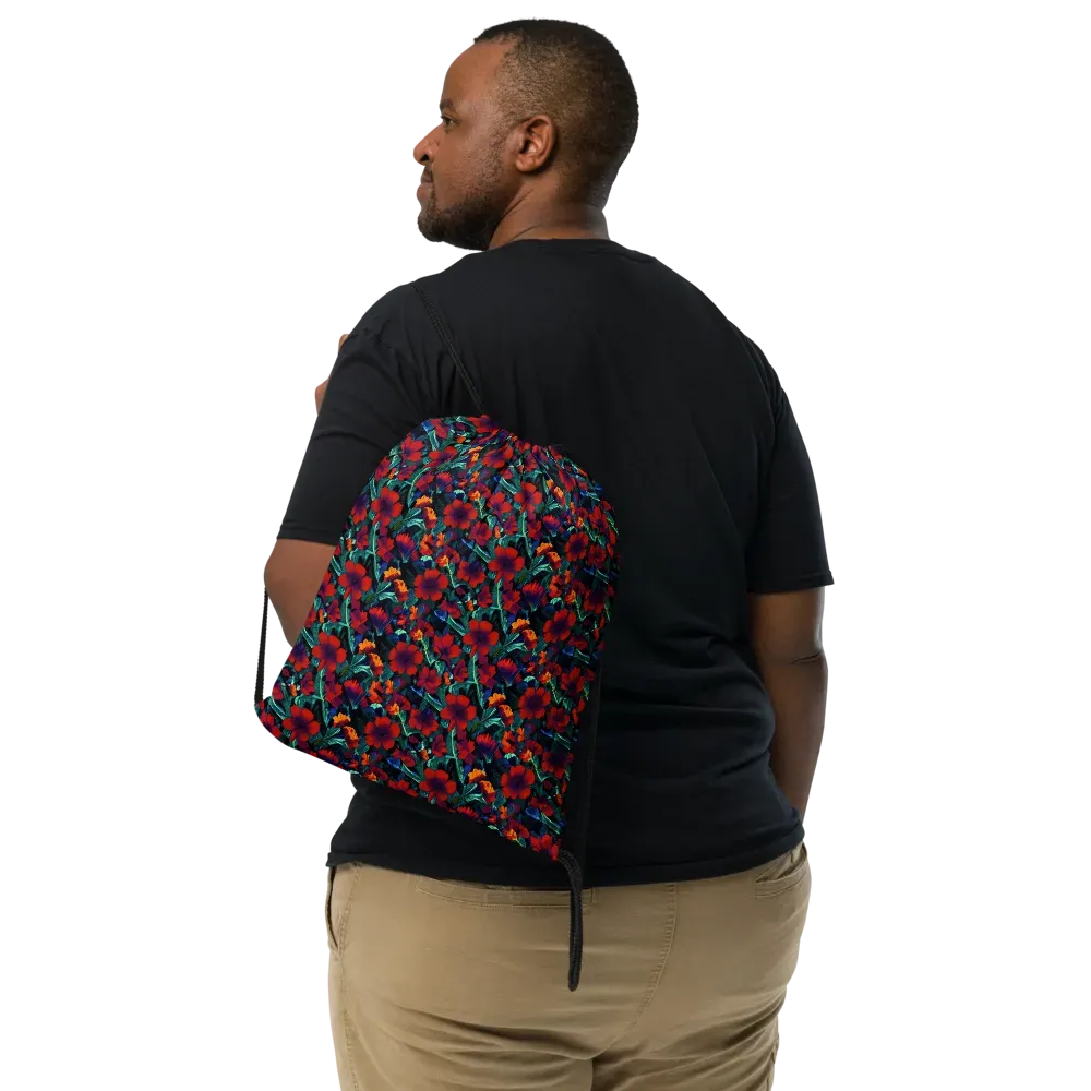 Crimson Jungle on Drawstring Bag — Front