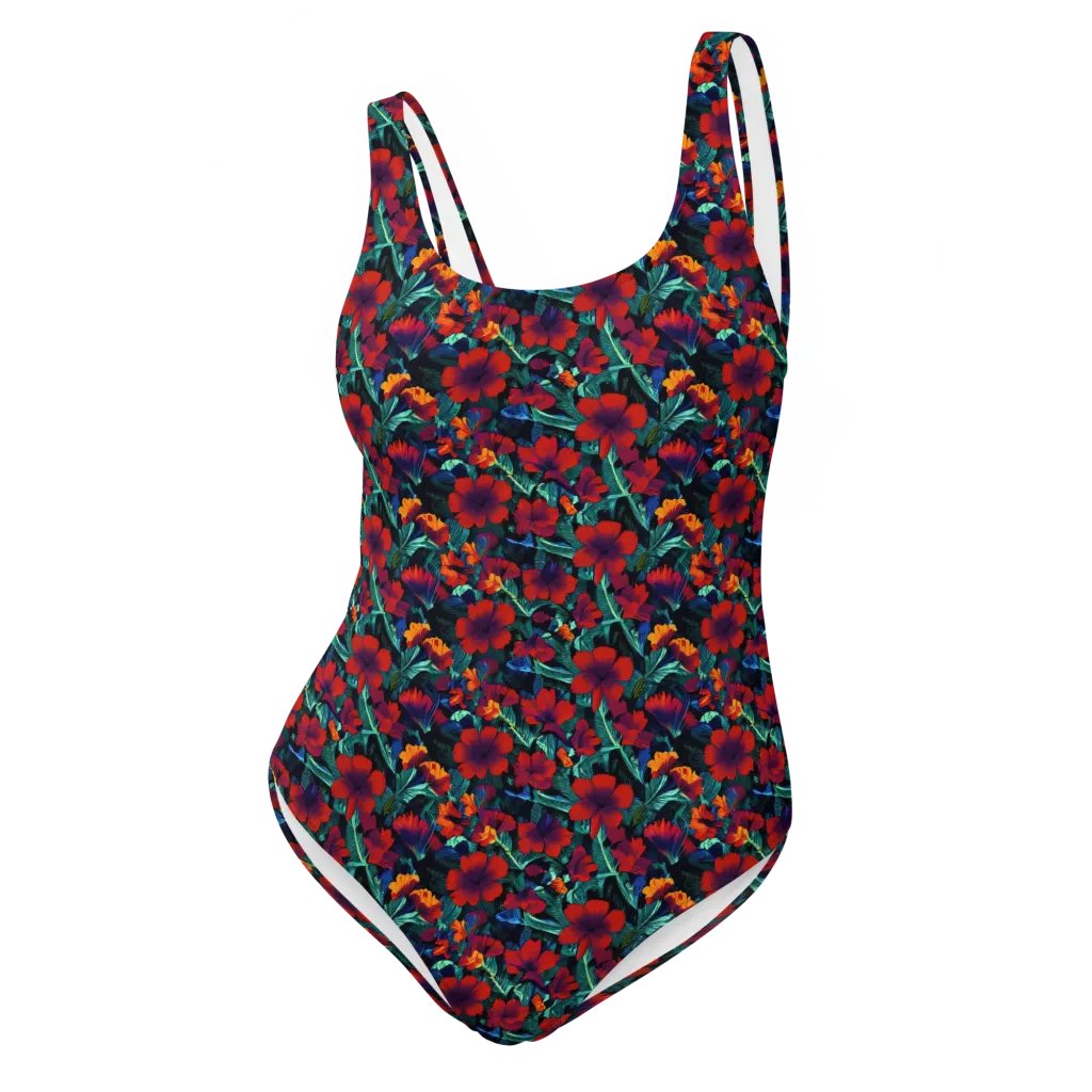 Crimson Jungle on One-Piece Swimsuit — Front