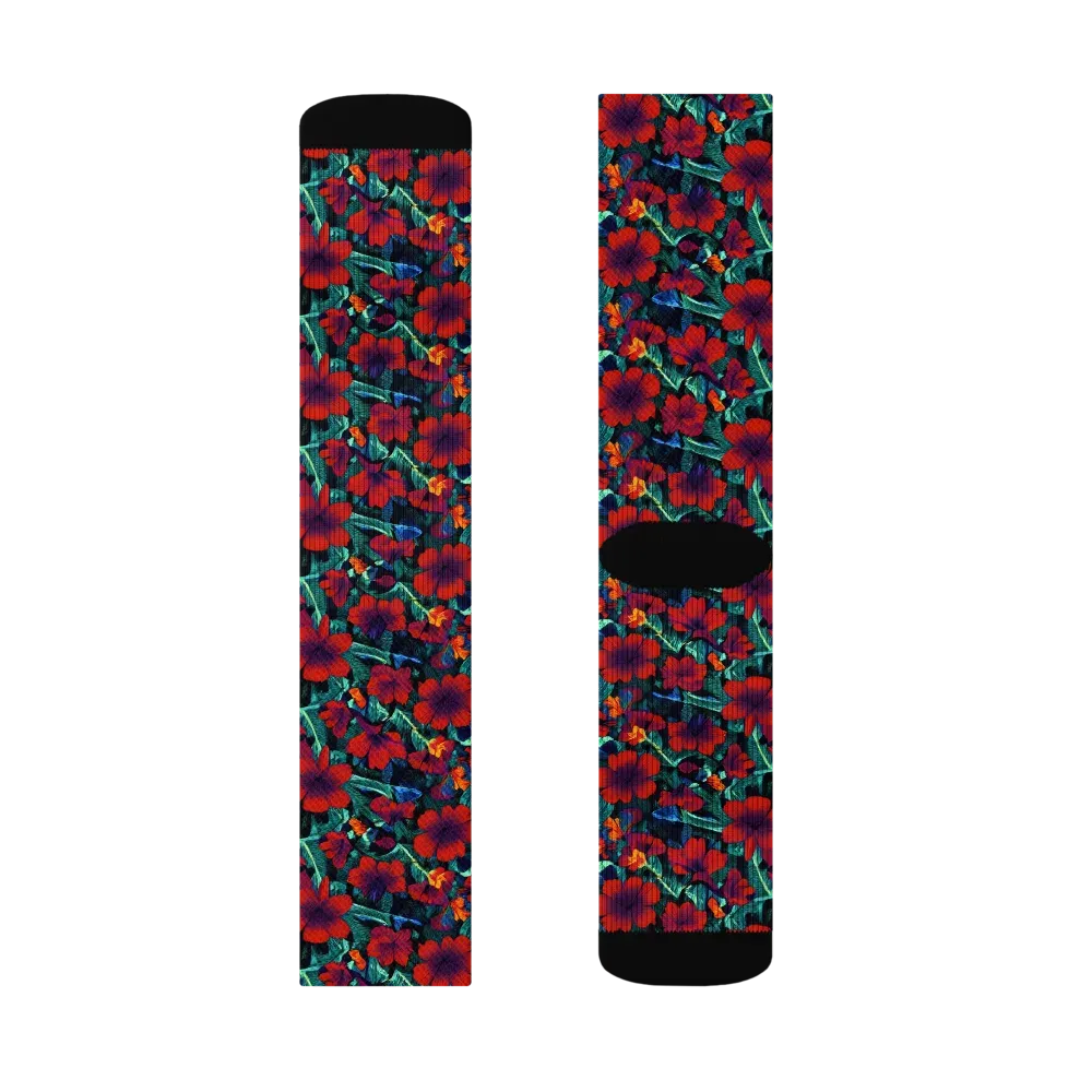 Crimson Jungle on Socks — Right Sock