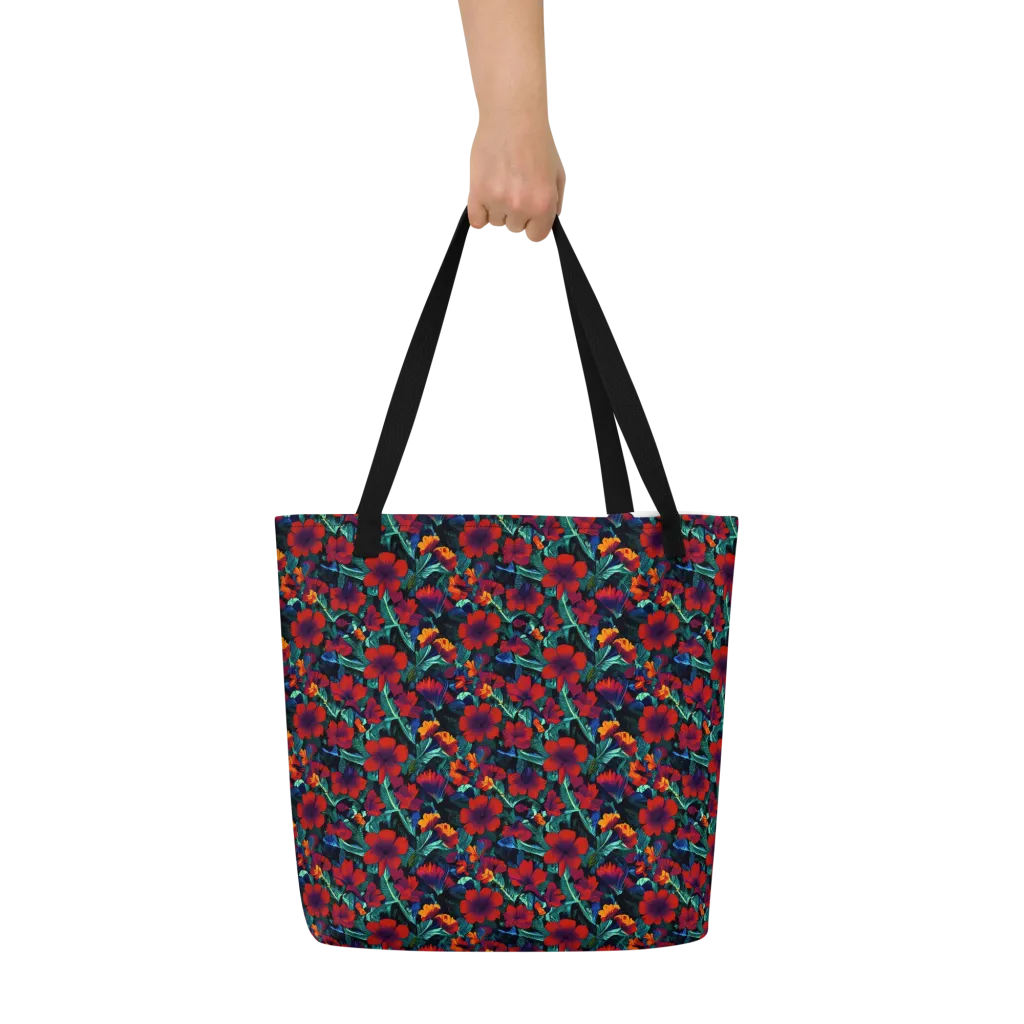 Crimson Jungle on Large Tote Bag W/ Pocket — Front