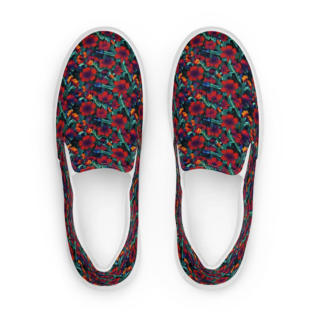 Crimson Jungle on Women's Slip-On Canvas Shoes — Front