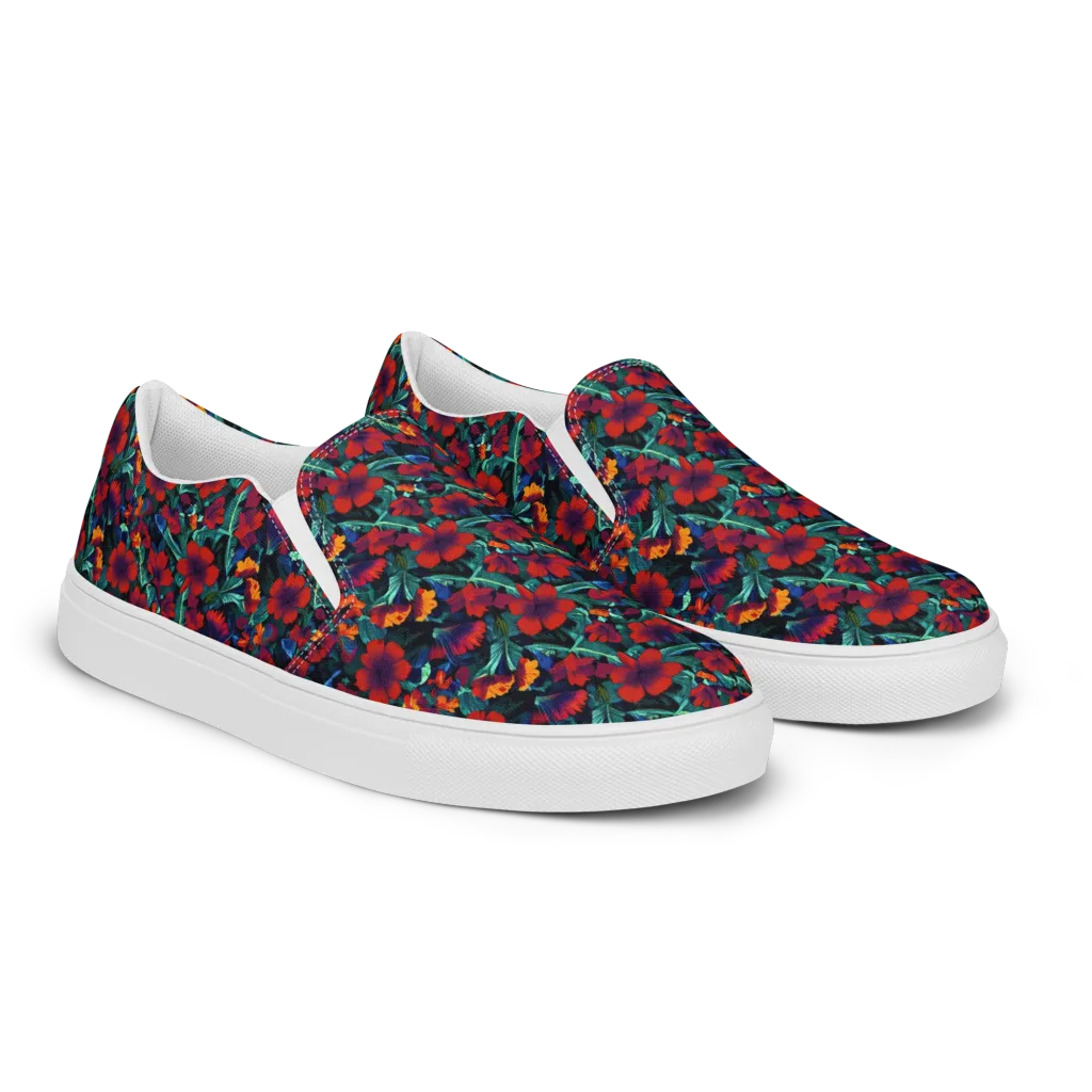 Crimson Jungle on Women's Slip-On Canvas Shoes — Right Front