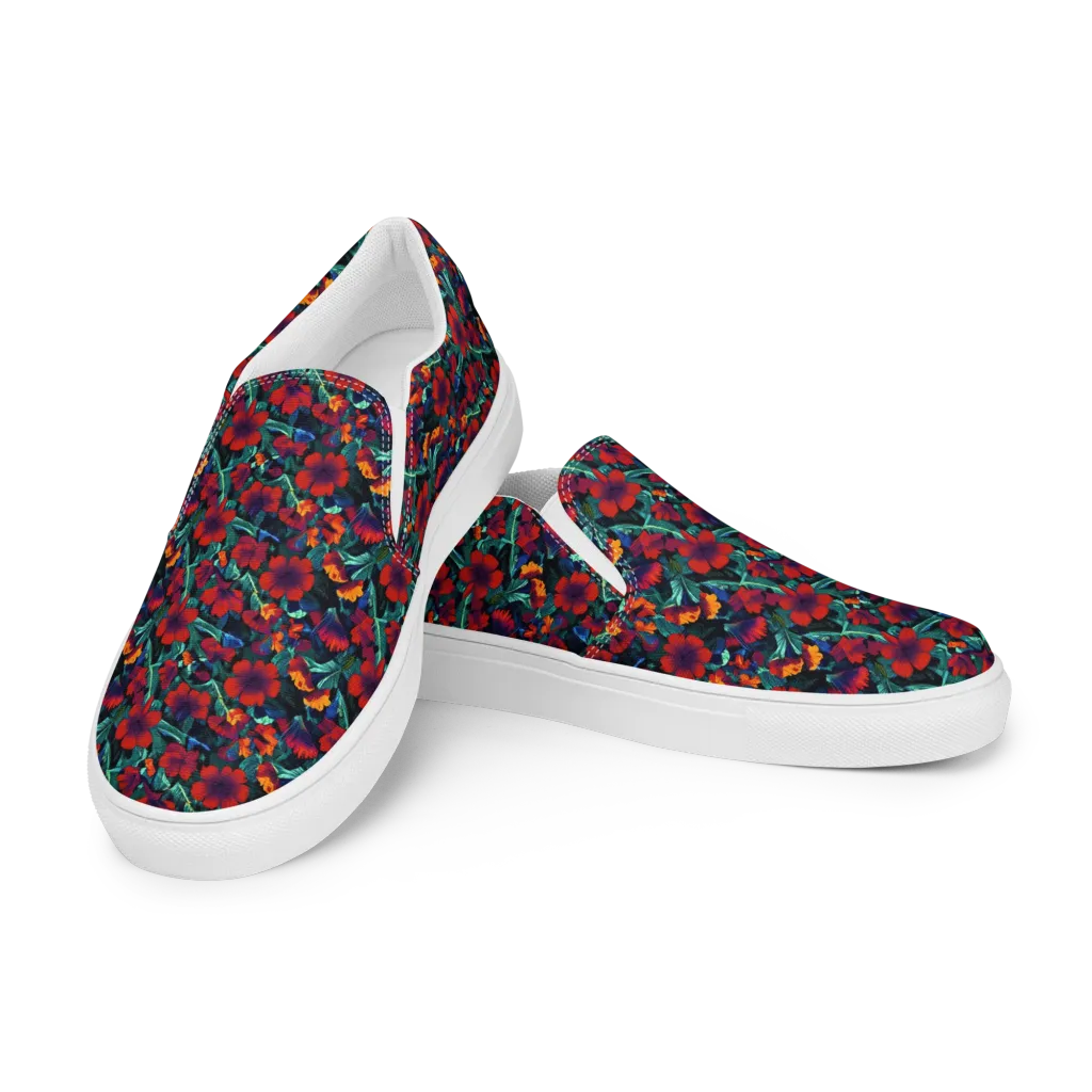 Crimson Jungle on Women's Slip-On Canvas Shoes — Left Front