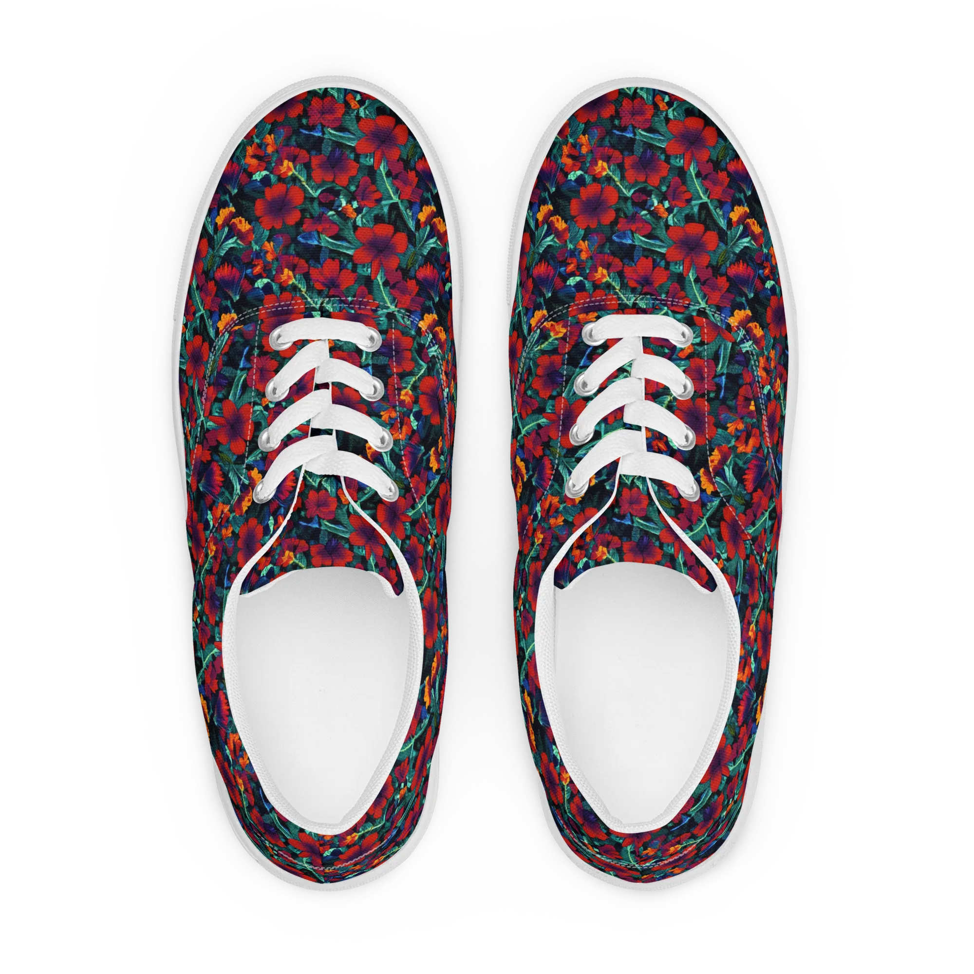 Crimson Jungle on Men's Lace-Up Canvas Shoes — Front