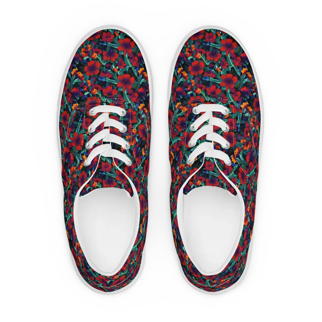 Crimson Jungle on Men's Lace-Up Canvas Shoes — Front