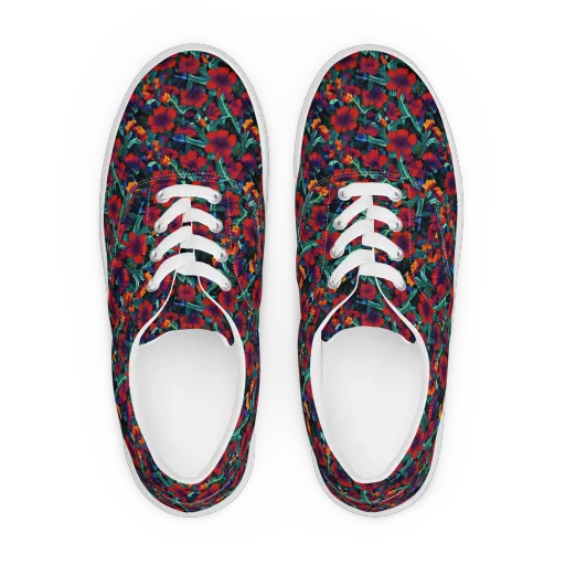 Crimson Jungle on a Men's Lace-Up Canvas Shoes