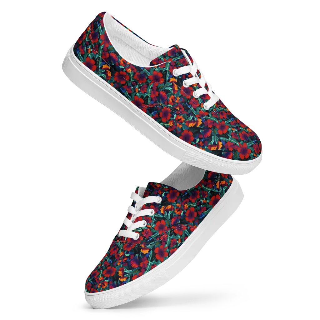 Crimson Jungle on Men's Lace-Up Canvas Shoes — Front