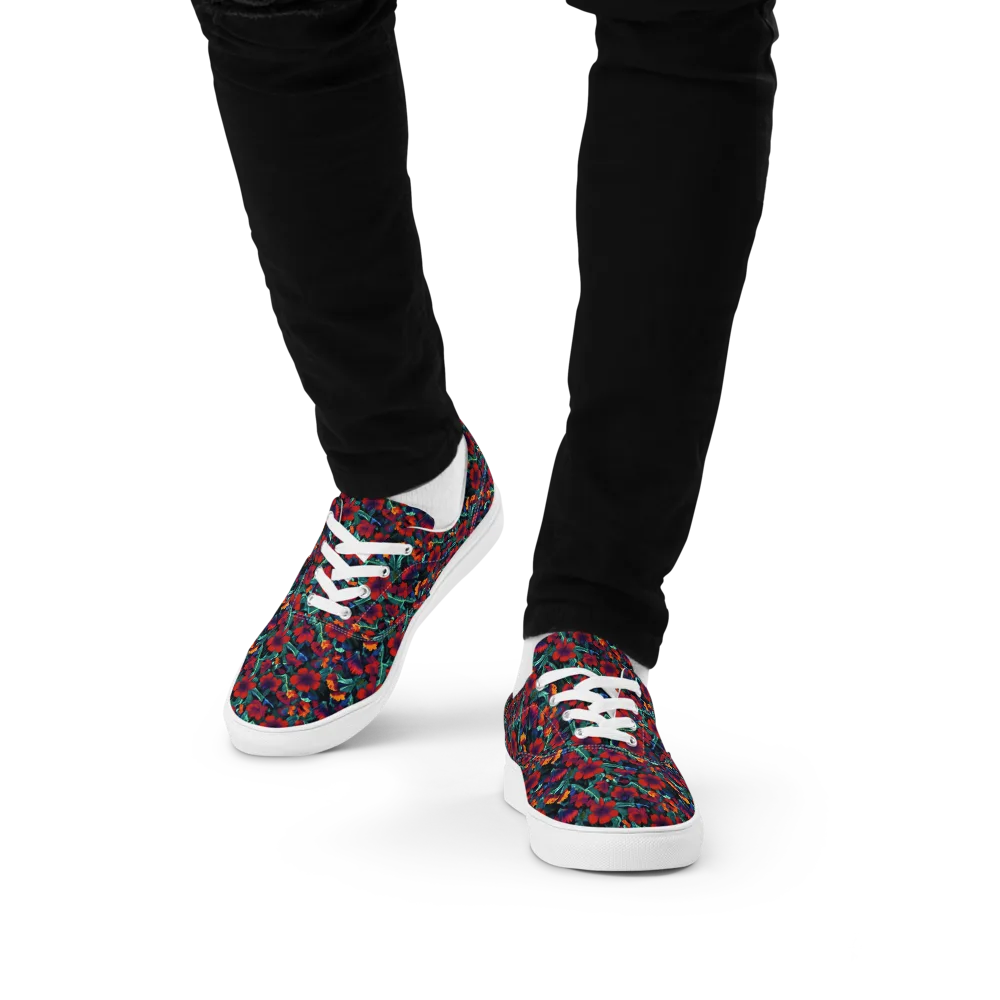 Crimson Jungle on Men's Lace-Up Canvas Shoes — Front