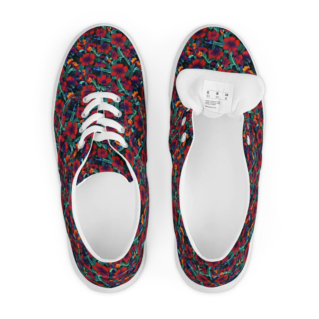 Crimson Jungle on Men's Lace-Up Canvas Shoes — Front