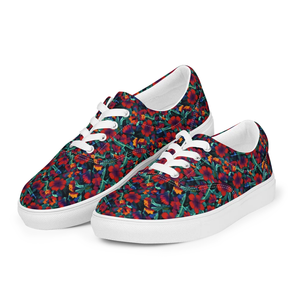 Crimson Jungle on Men's Lace-Up Canvas Shoes — Left Front