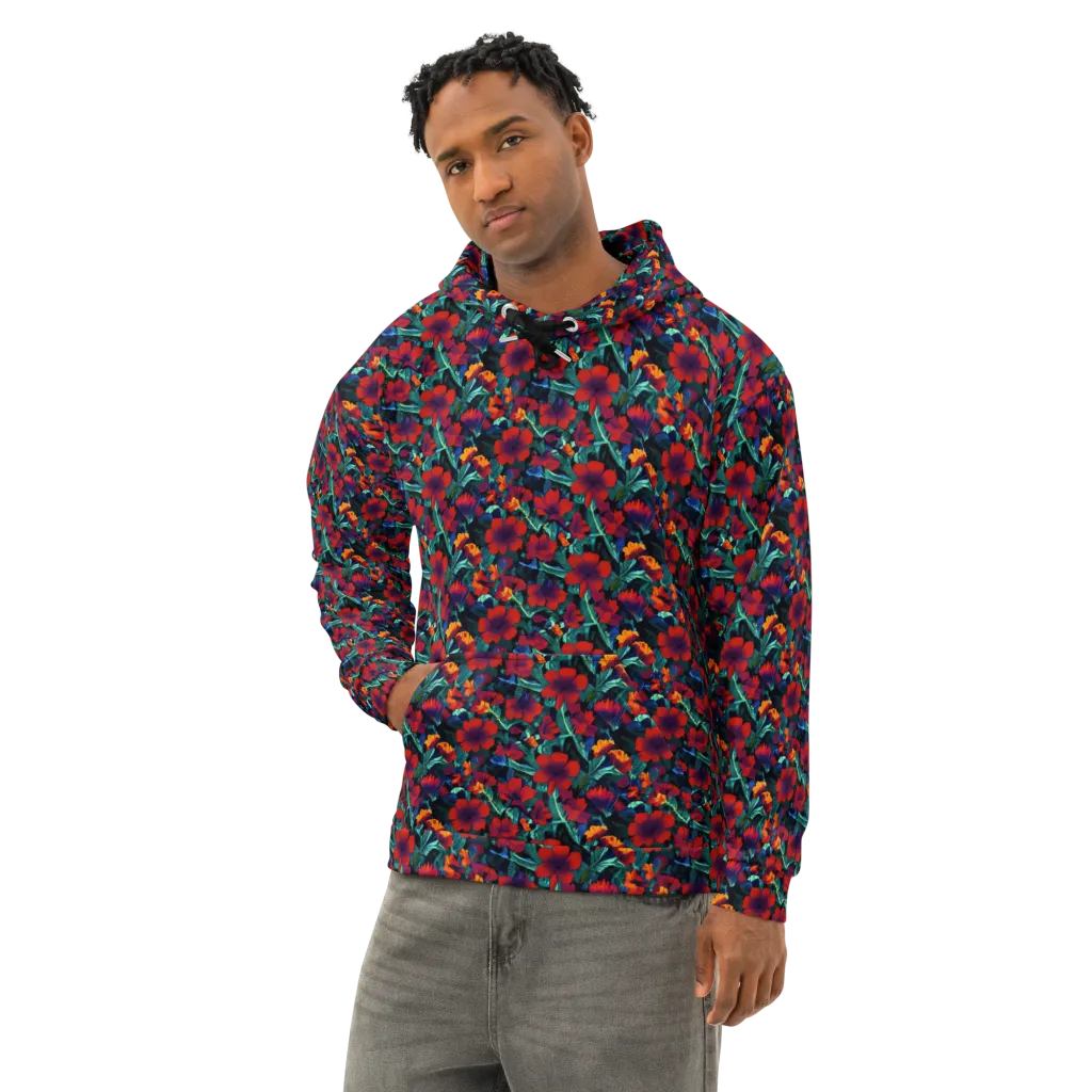 Crimson Jungle on Cotton Hoodie — Left Front