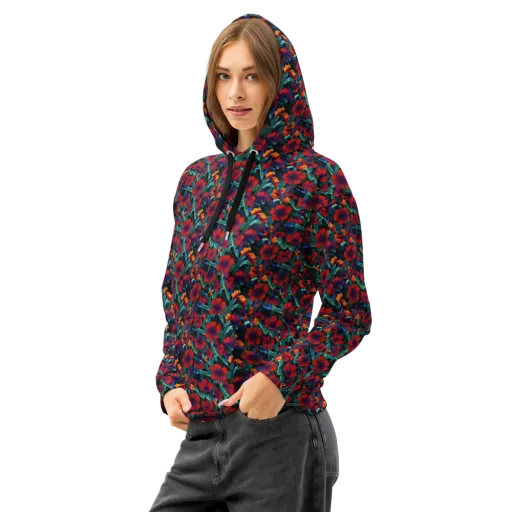 Crimson Jungle on a Cotton Hoodie
