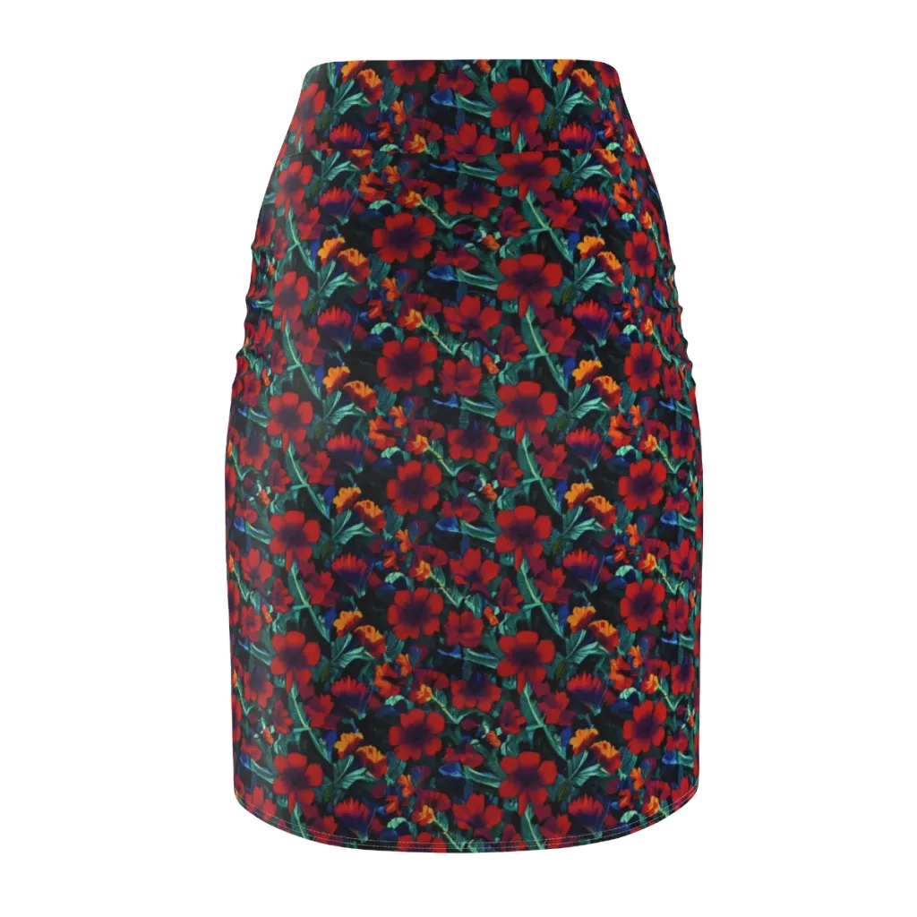 Crimson Jungle on Pencil Skirt — Back