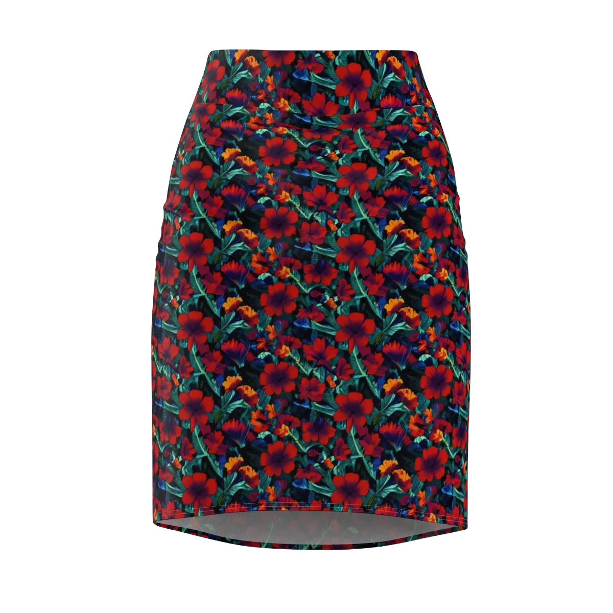 Crimson Jungle on Pencil Skirt — Front
