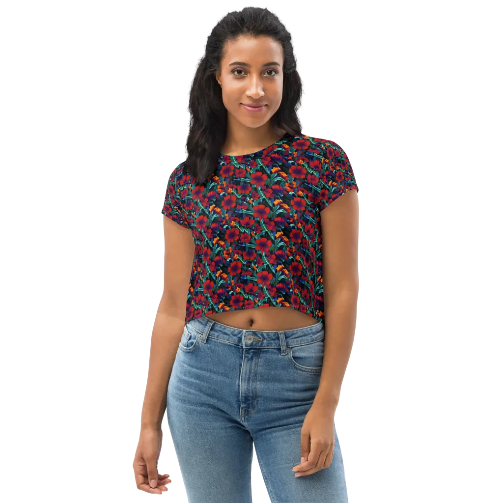 Crimson Jungle on Crop Tee — Front