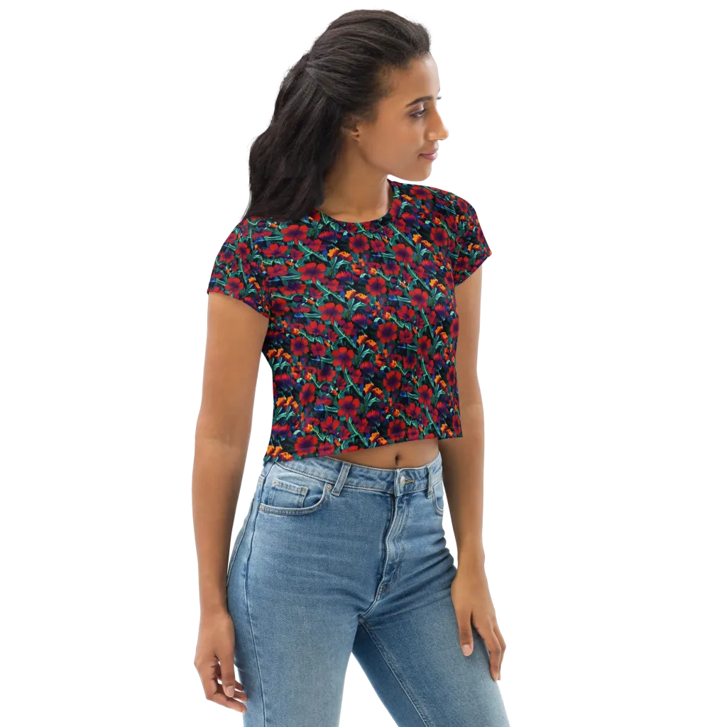 Crimson Jungle on Crop Tee — Right Front
