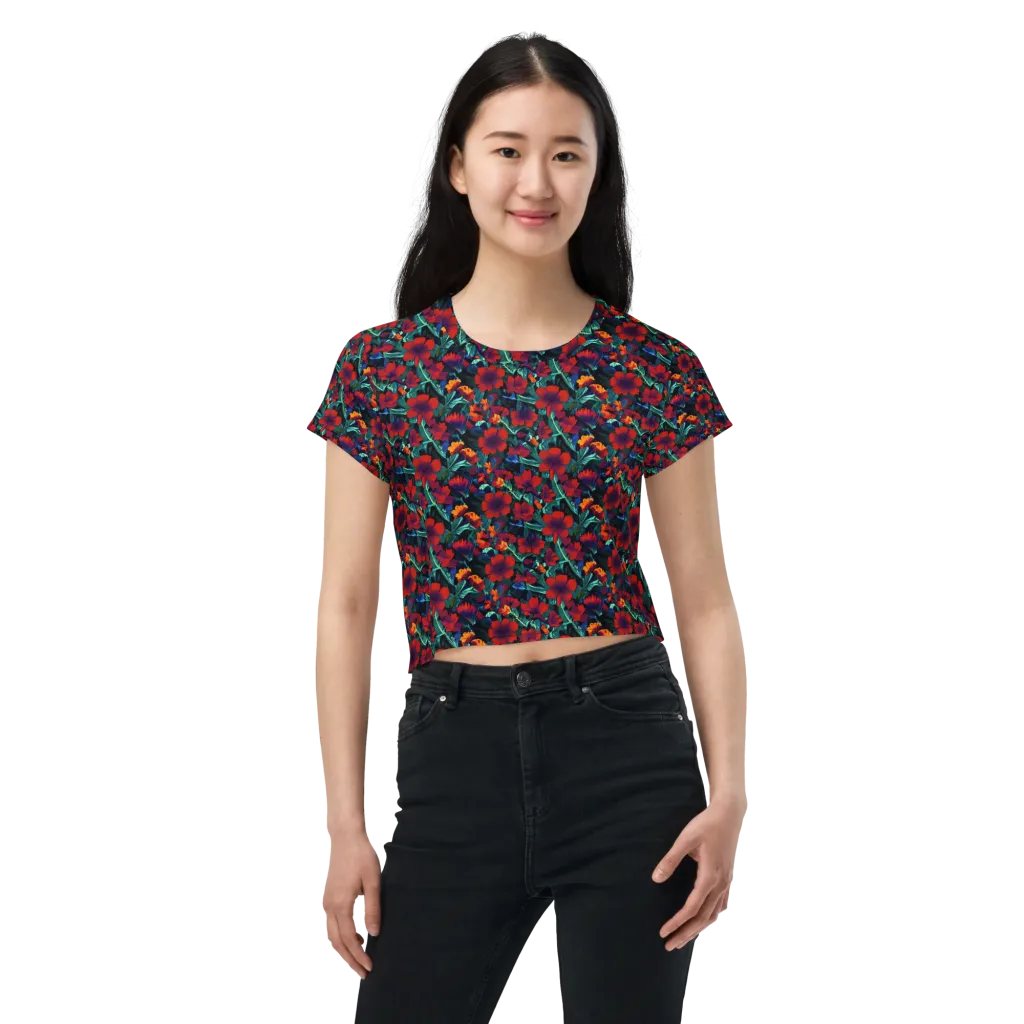 Crimson Jungle on Crop Tee — Front