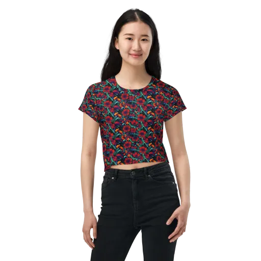 Crimson Jungle on a Crop Tee