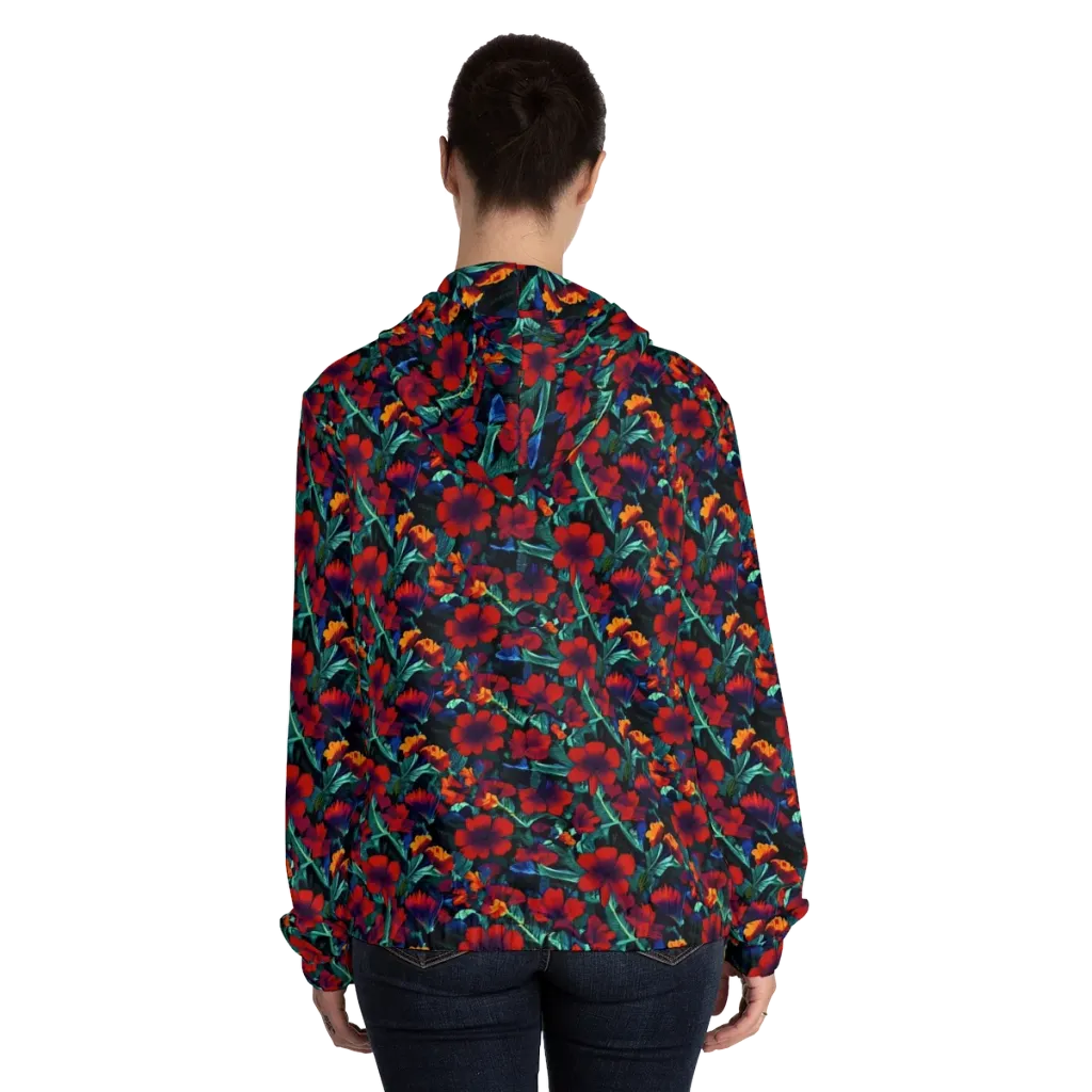 Crimson Jungle on Women's Full-Zip Hoodie — Back On Person